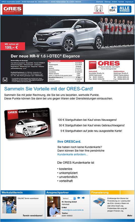 Die Kundenkarte auf der Website von Autohaus Ores