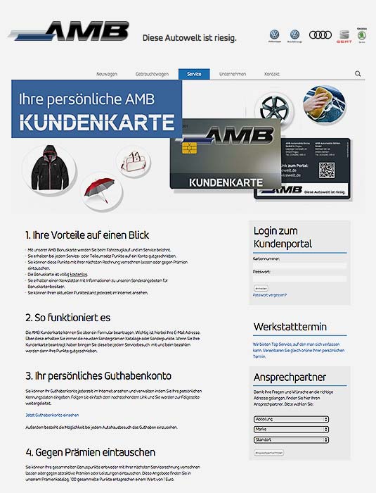 Die Kundenkarte auf der Website von SEAT Autohaus AMB