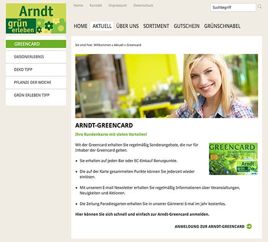 Die Kundenkarte auf der Website von Gartencenter Arndt