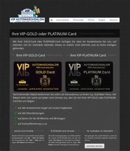 Die Website von VIP Autowaschsalon mit der Kundenkarte