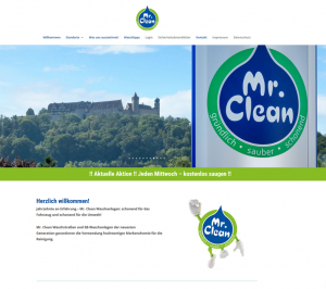 Die Webseite des Waschparks Mr. Clean