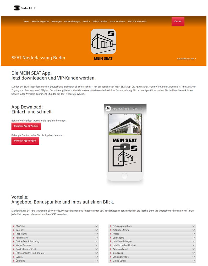 Die Kundenkarte in der App auf der Webseite von SEAT Autohaus Berlin