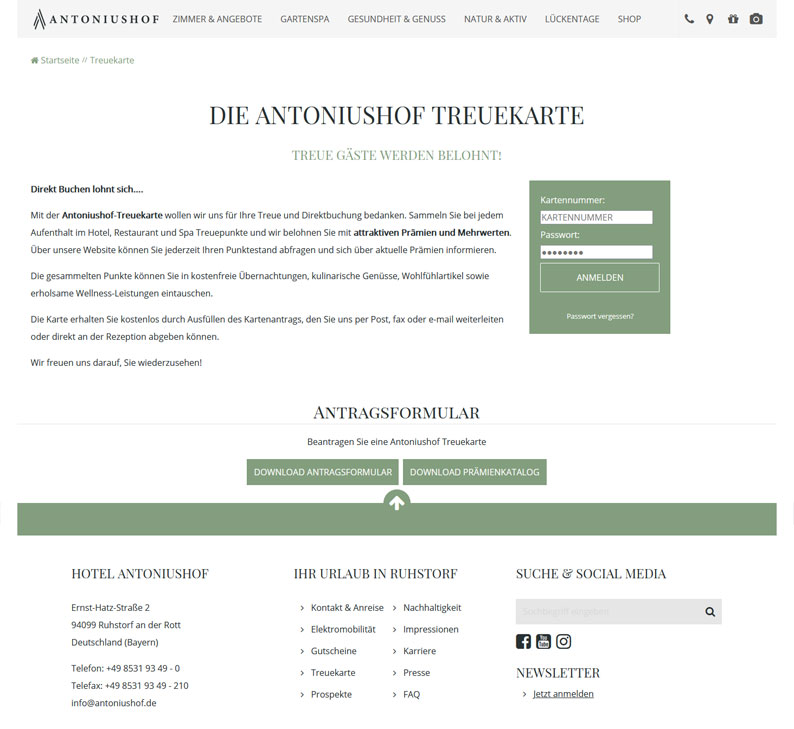Die Kundenkarte vom Hotel Antoniushof auf der Webseite