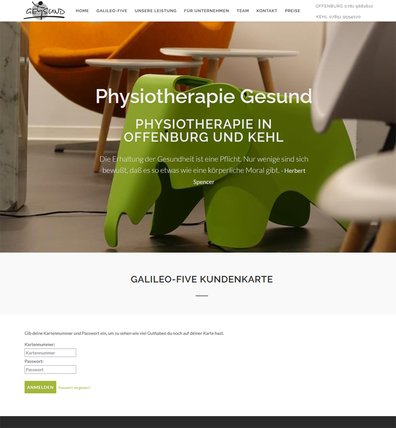 Die Kundenkarte der Physiotherapie Gesund auf der Webseite